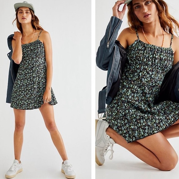 Free People Jamie Strappy Printed Mini Dress In Midnight Combo - Picture 8 of 8